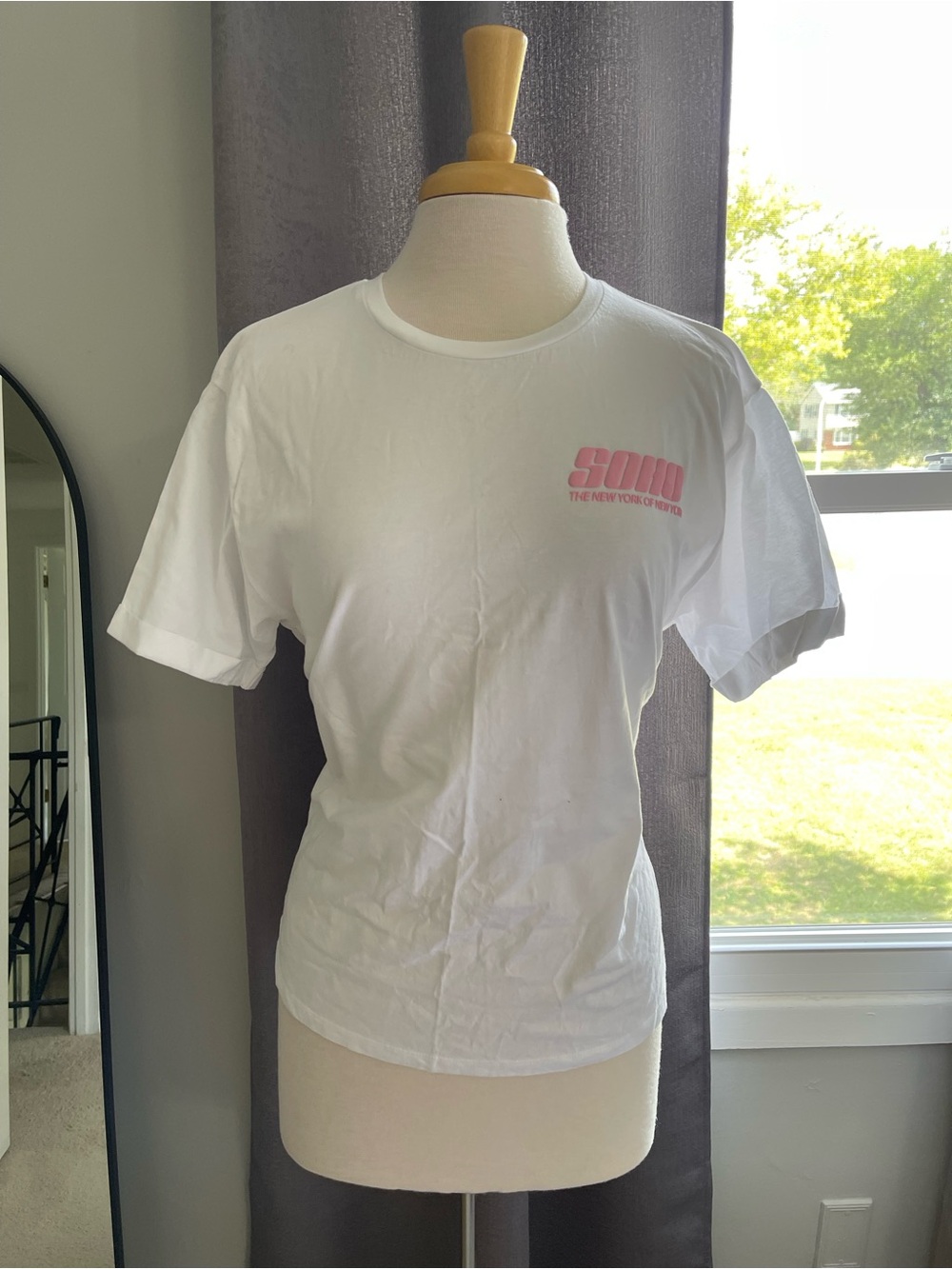 Soho White Short Sleeve Tee with Pink Logo Print